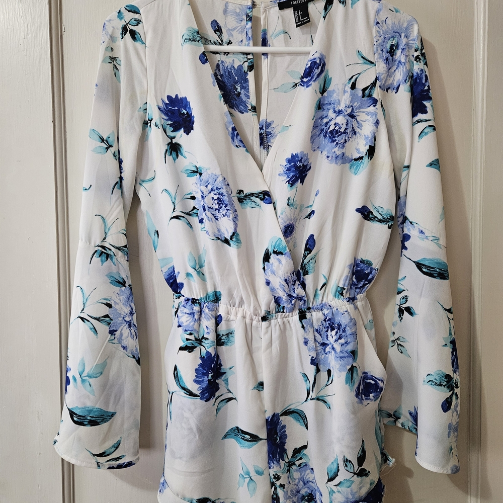 Floral Blue and White Romper
